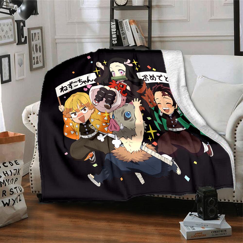 Powerful Demon Anime Flannel Blanket, Soft Polyester, Modern Design, All-Season for Camping, Travel, Gifts for holidays or birthdays