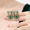 3D Leopard Head Earrings with Green Rhinestone Crystals and 925 Sterling Silver Studs