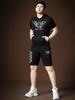 European Style Men's Casual Hooded Short-Sleeve Sweatshirt Set, Summer Eagle Print Rhinestone Five-Point Shorts Two-Piece Set