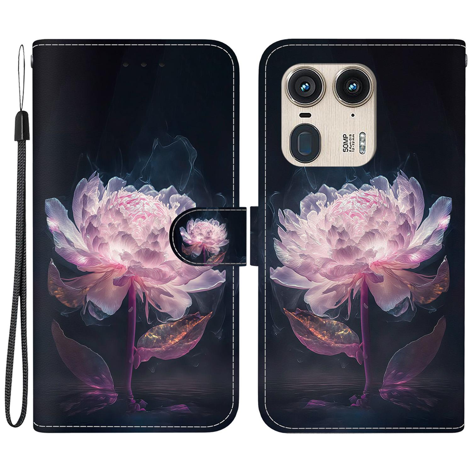 

Wholesale Phone Case for Motorola Edge 50 Ultra 5G/Moto X50 Ultra Wallet Leather Phone Stand Cover with Pattern Printing Purple Peony