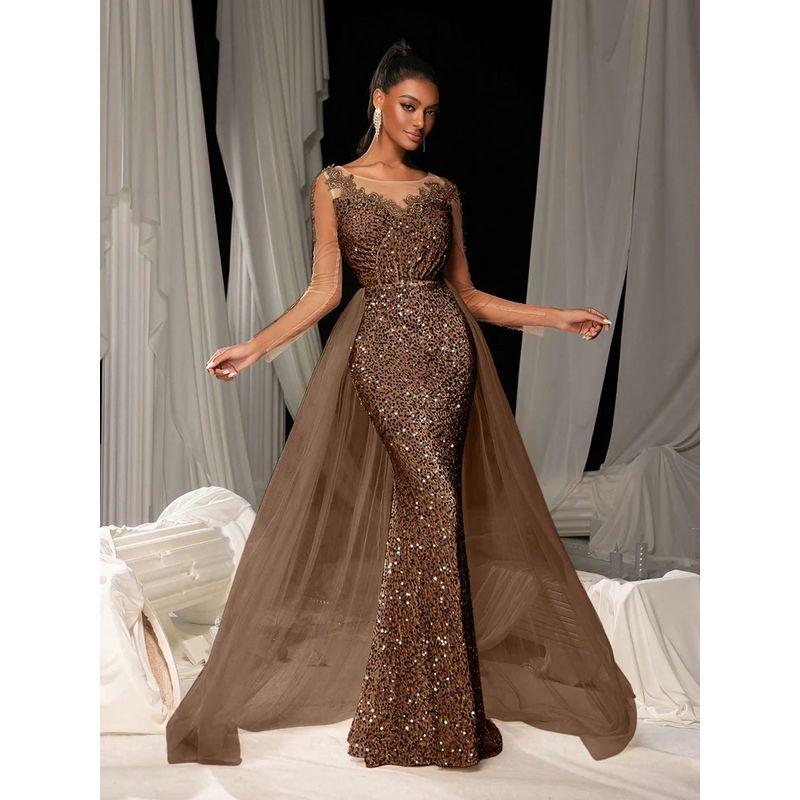 

Европейские и американские женские платья для выпускного вечера, длинное платье, изящное и модное, элегантное, длинное кружевное вечернее платье для вечеринки Dark brown XL