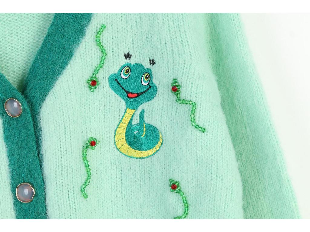 2025 Spring/Autumn Snake Year Embroidered Beaded V-neck Long Sleeve Women's Cardigan