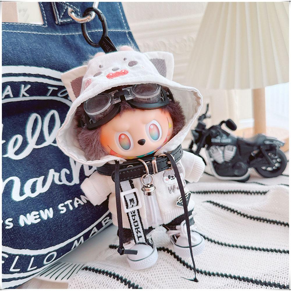 Clothes]Clothes [Only For 15/17Cm Labubu Doll Clothing Cool Handsome Wolf Hoodie Coat Glasses Collar Trendy Clothing Accessories