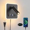 LED Wall Mounted Lamp and Reading Light 2-in-1 Multifunctional Wall Sconces. LED Wall Lamp Plug In for Bedroom Bedside Wall Sconces Reading Light