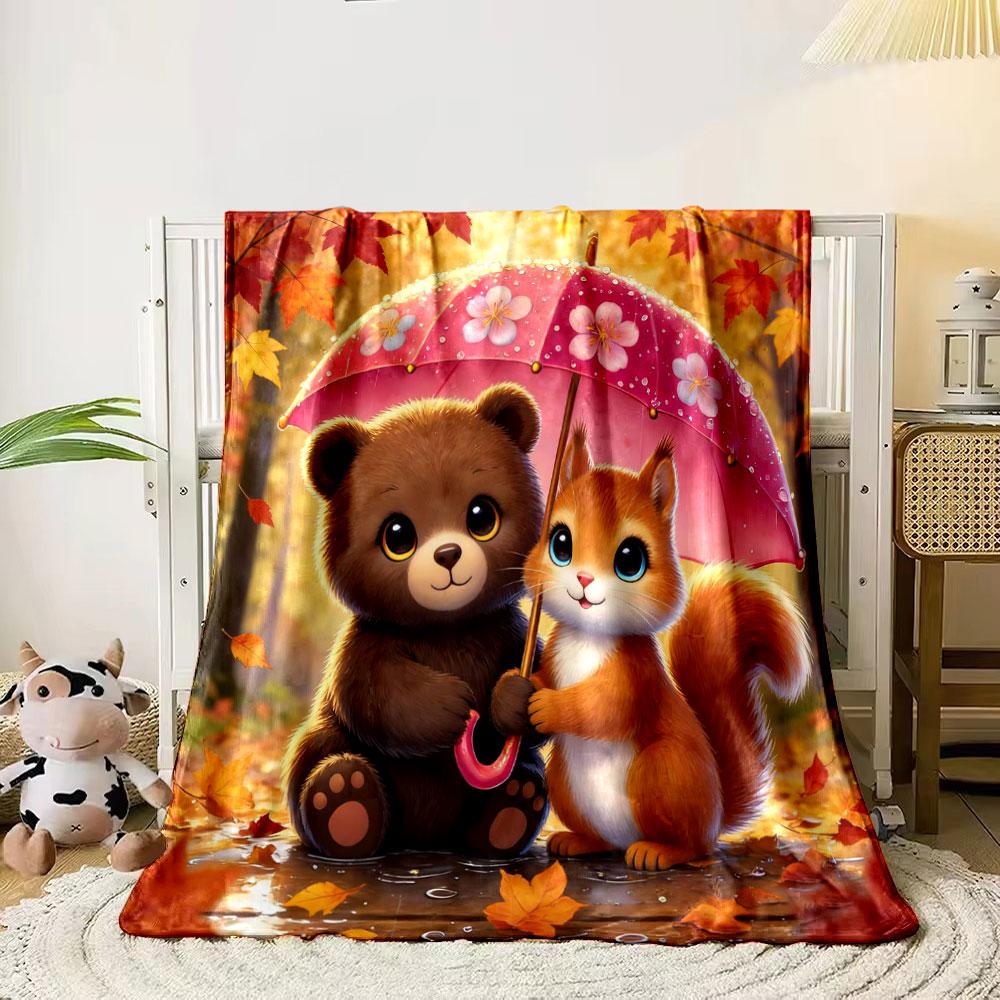 Animal Cartoons Holding Umbrellas Print Blanket Warm Soft Fluffy Kids and Adults Sofa Bed Throw Blanket Outdoor Travel Camping 75x90cm