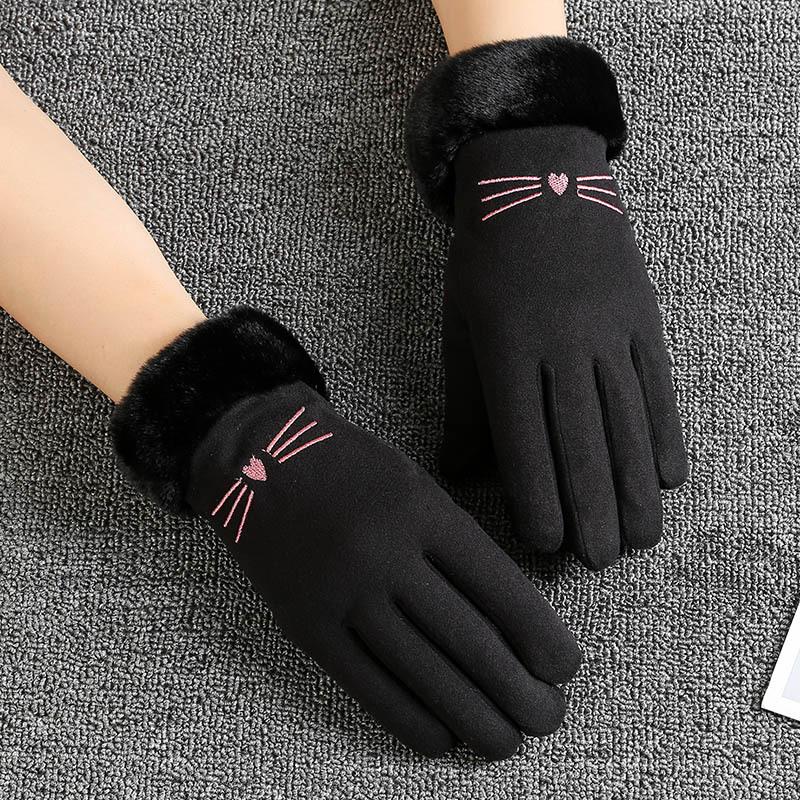 Autumn and Winter Warm Gloves for Women with Thickened Fleece Edges Outdoor Cycling and Driving Sports Touch Screen Fleece Gloves