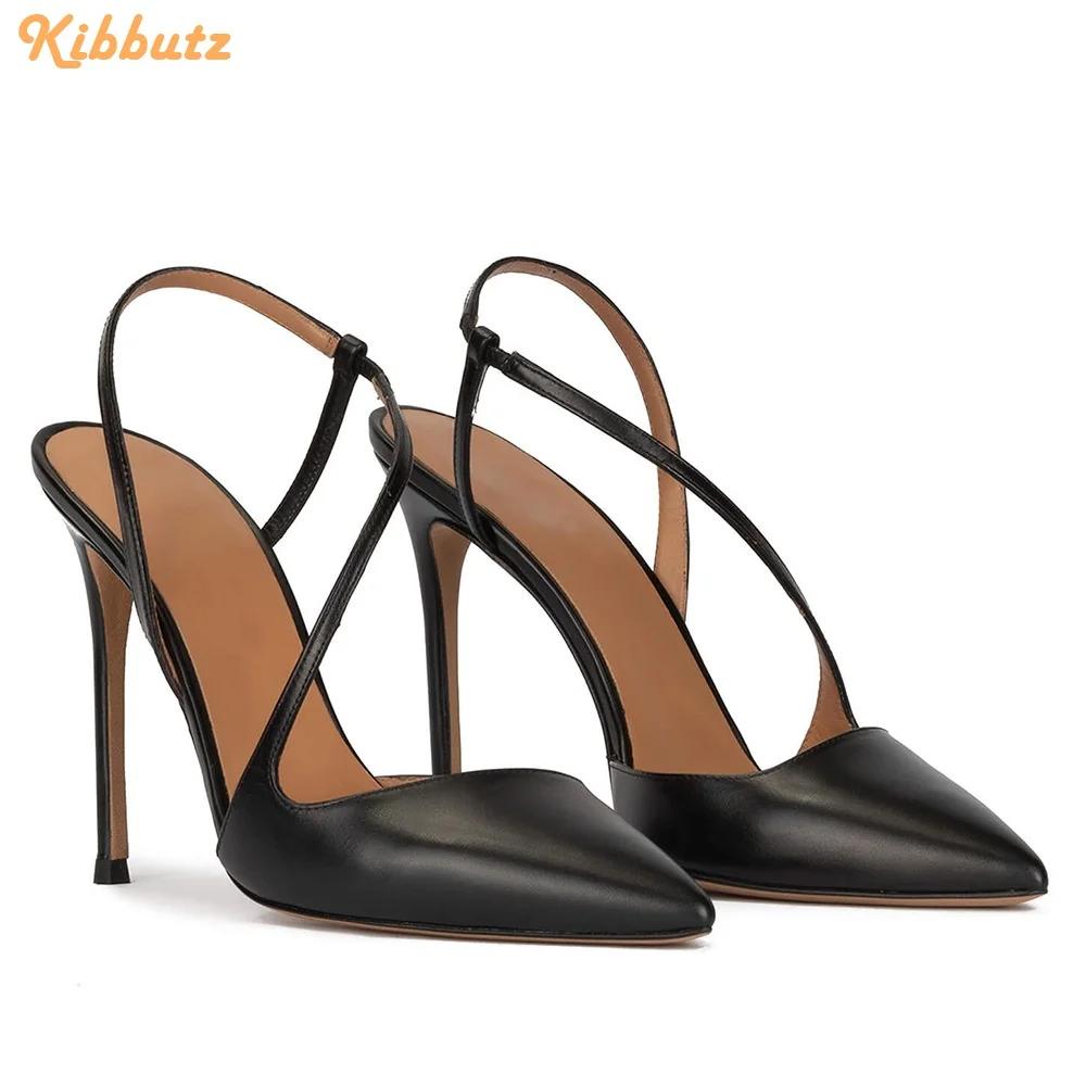 Fashion Solid Color PU Cross Back Strap Sandals Women Fashion Summer Shine Leather Pumps Slip on Pointed Toe Stiletto Heels Sandals