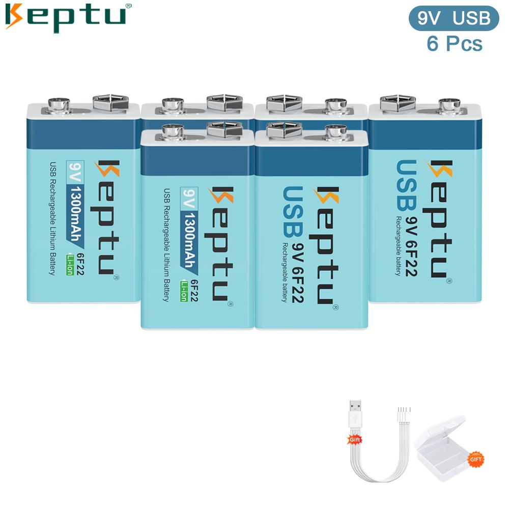 KEPTU 1300mAh 9V Li-ion Rechargeable Battery with Micro USB, 6F22 Lithium Battery for Wireless Microphone, RC Toys, and Gadgets