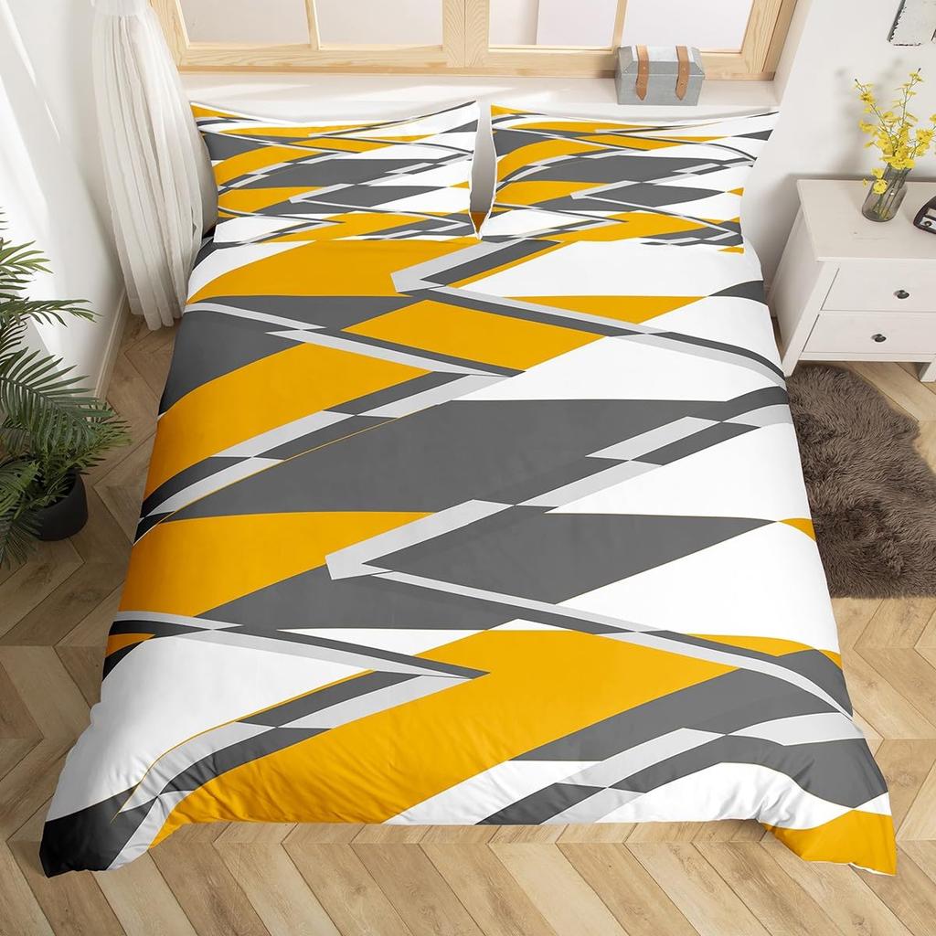 Yellow And Grey Themed Duvet Cover Sets Queen Lightweight Down Quilt Covers Bedroom Decor Abstract Art Bedspread Covers No Quilt