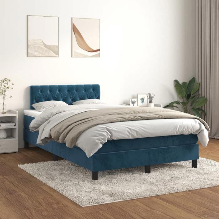 Maison Exclusive - Sommier à lattes de lit et matelas bleu foncé 120x190cm velours
