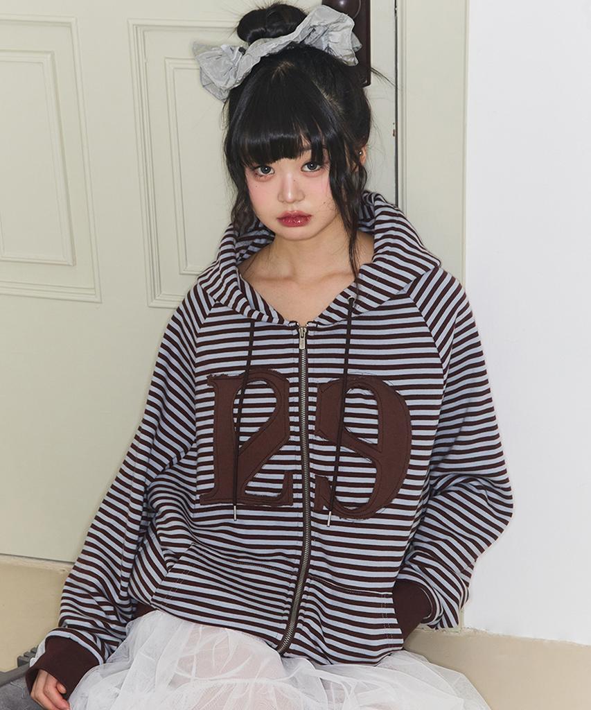 Illigo 129 Logo Patch Zip-Up Hoodie Striped Brown