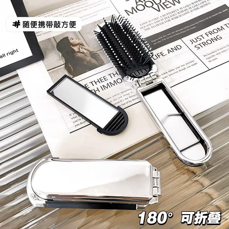 Honeyfluff - Plastic Foldable Hair Brush with Mirror