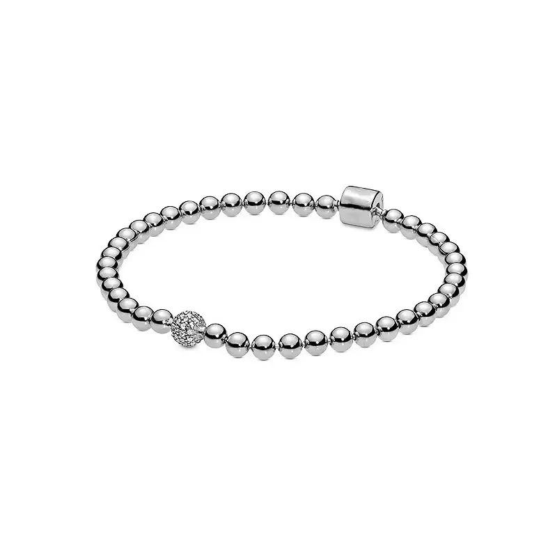 Round Bead Bracelet S925 Pure Silver Fashionable Heart Snake Bone Bracelet DIY Accessories For Women's Fine Jewelry Gifts