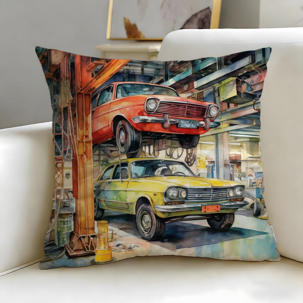 classic theme Vintage Car Cushion Cover Soft & Easy-Wash Pillow Case – Versatile for Couch, Bed, Travel and Office