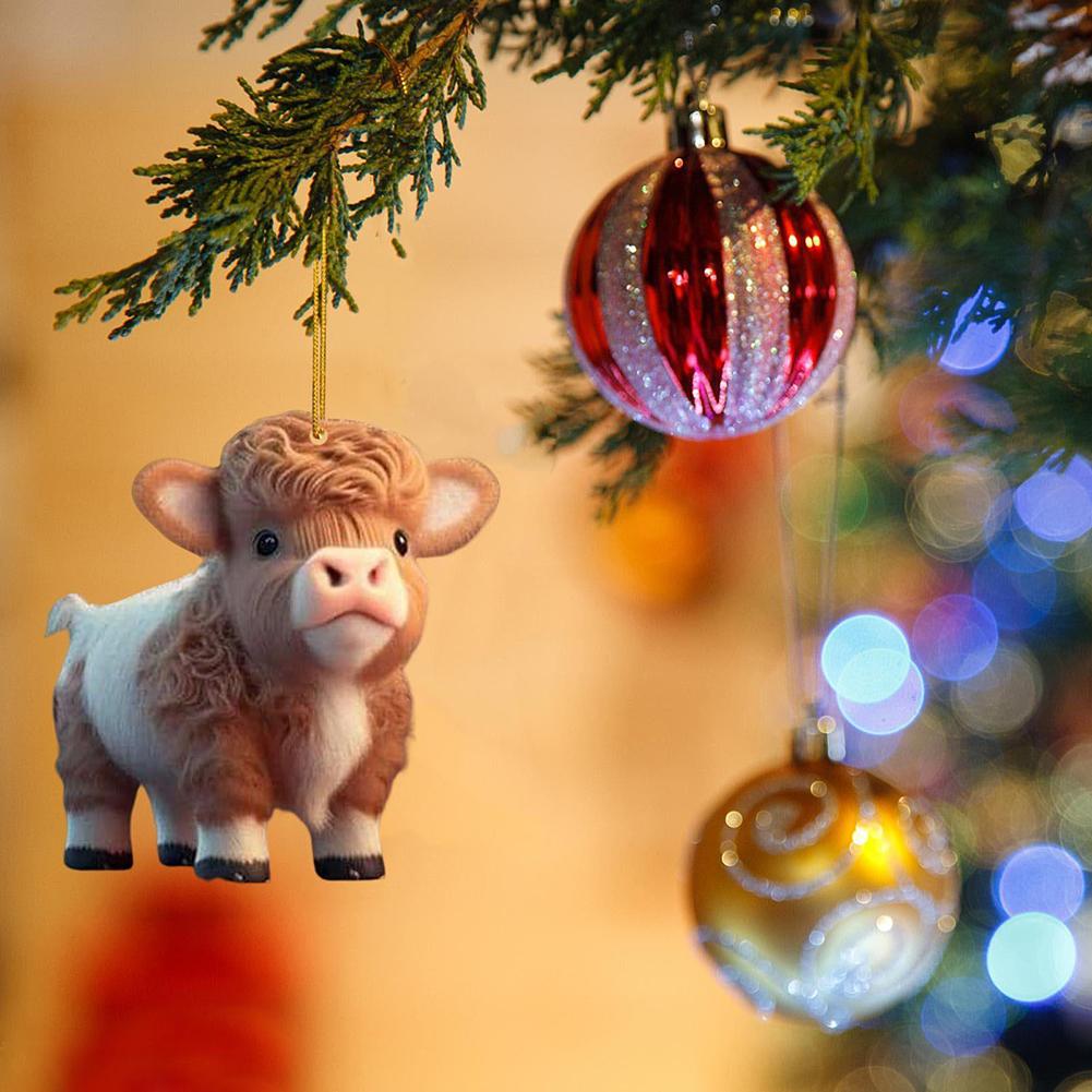 Cartoon Cow Christmas Tree Ornament Creative Cute Car Pendant Atmosphere Decoration Hanging Pendant Home Tree Decor Accessories