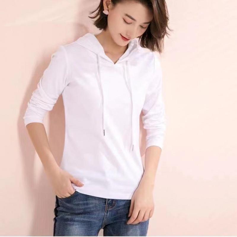 Hooded Sweatshirt Pullover Spring and Autumn Thin Long-sleeved Women's New Solid Color Bottoming Shirt Top