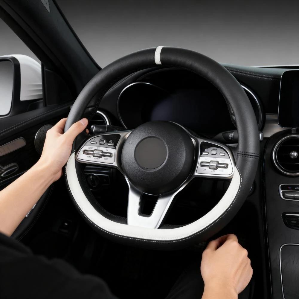 Mikrofiberläder D-form 38 cm Rattöverdrag för Suzuki Swift 2017 2018 2019 2020 2025 2025 Sport Biltillbehör