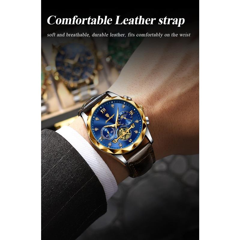 POEDAGAR Luxus-Armbanduhr für Herren Sport Leder Quarz-Uhr Wasserdicht Leuchtend Chronograph Uhren Männliche Uhr Reloj+Box