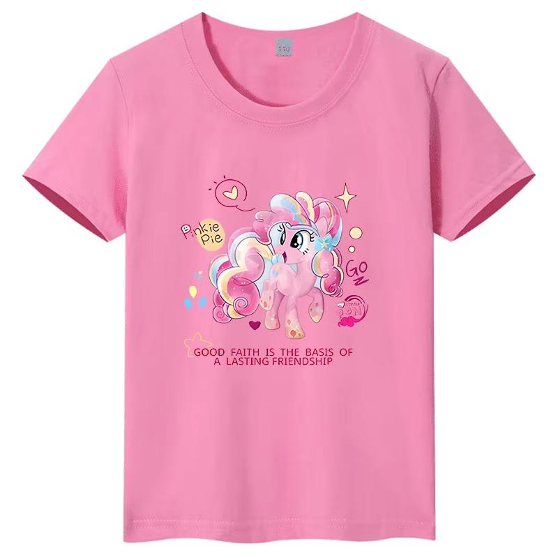2026 Summer My Little Pony Pinkie Pie Cartoon Character Print Childrens Tshirt 100 pure cotton family wear