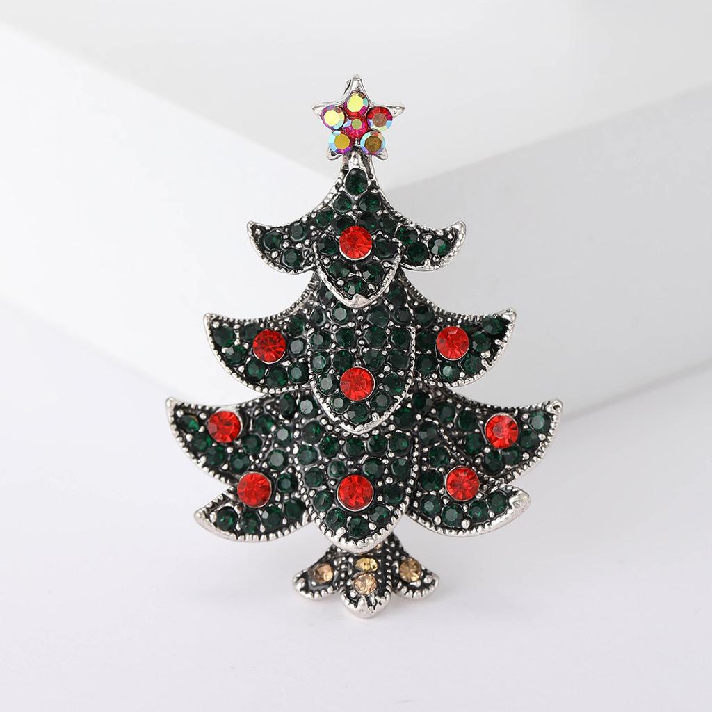 Fashionable New Alloy Diamond Studded Christmas Tree Brooch Simple and Versatile Christmas Clothing Collar Needle