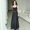European Beautiful Woman Spring and Autumn New Vest Skirt Square Collar Waist Dress Thin Sleeveless Big Swing Dress