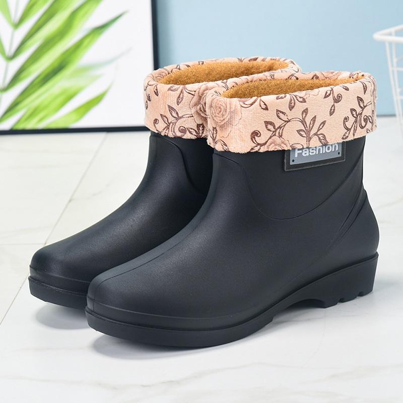 Women's Anti Skid Waterproof Thickened Wear Resistant Warm And Cotton Short Rain Boots