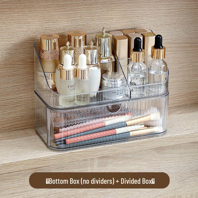 Transparent PET Mirror Cabinet with Compartment Drawers - Stackable Desktop Cosmetics Organizer.