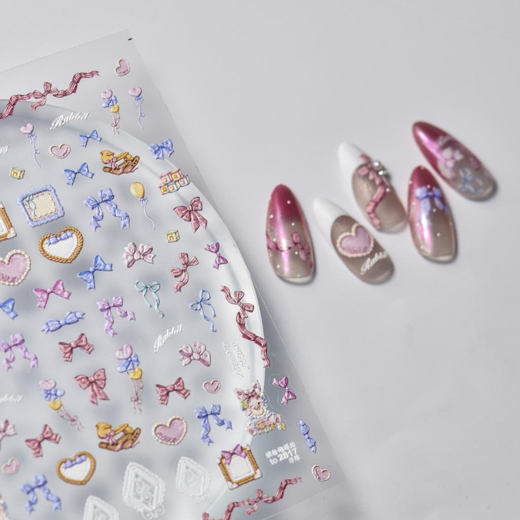 Präglade Färgglada Rosett Nagelklistermärken DIY Gör Kreativa Dekorativa Klistermärken