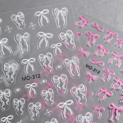 White Pink Mini Bowknot Design 3D Nail Art Sticker Self Adhesive Lace Ribbons Bowtie Butterfly Decals Nail Art Decoration