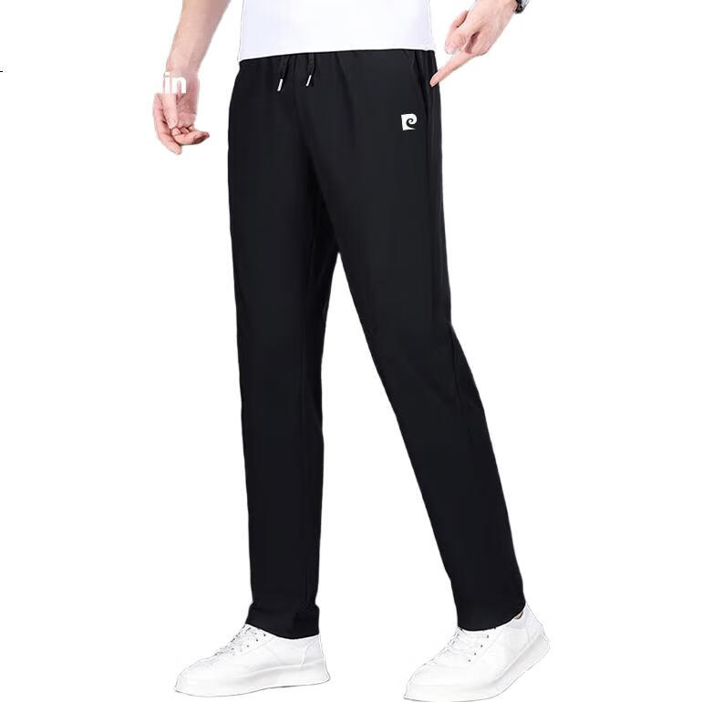 Pierre Cardin Casual Pants for Men, Spring And Summer Loose-Fitting Straight-Leg Trousers, Men's Ice Silk Elastic Quick-Dry Long Pants, Black, Size L