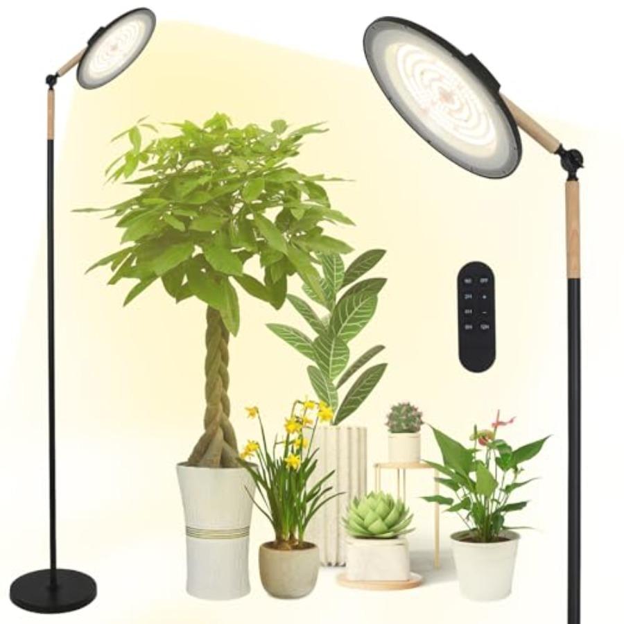 

100W Full Spectrum Grow Lights for Indoor Plants with 216 Light Beads Timer Remote Control Dimmable Standing Lamp in White for