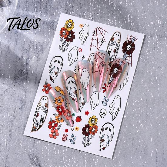 Spider Web Nail Art Halloween Stickers, Ghost Flower Skull Self-Adhesive Decals Manicure Decals, DIY Supplies for Women Girls Adhesive