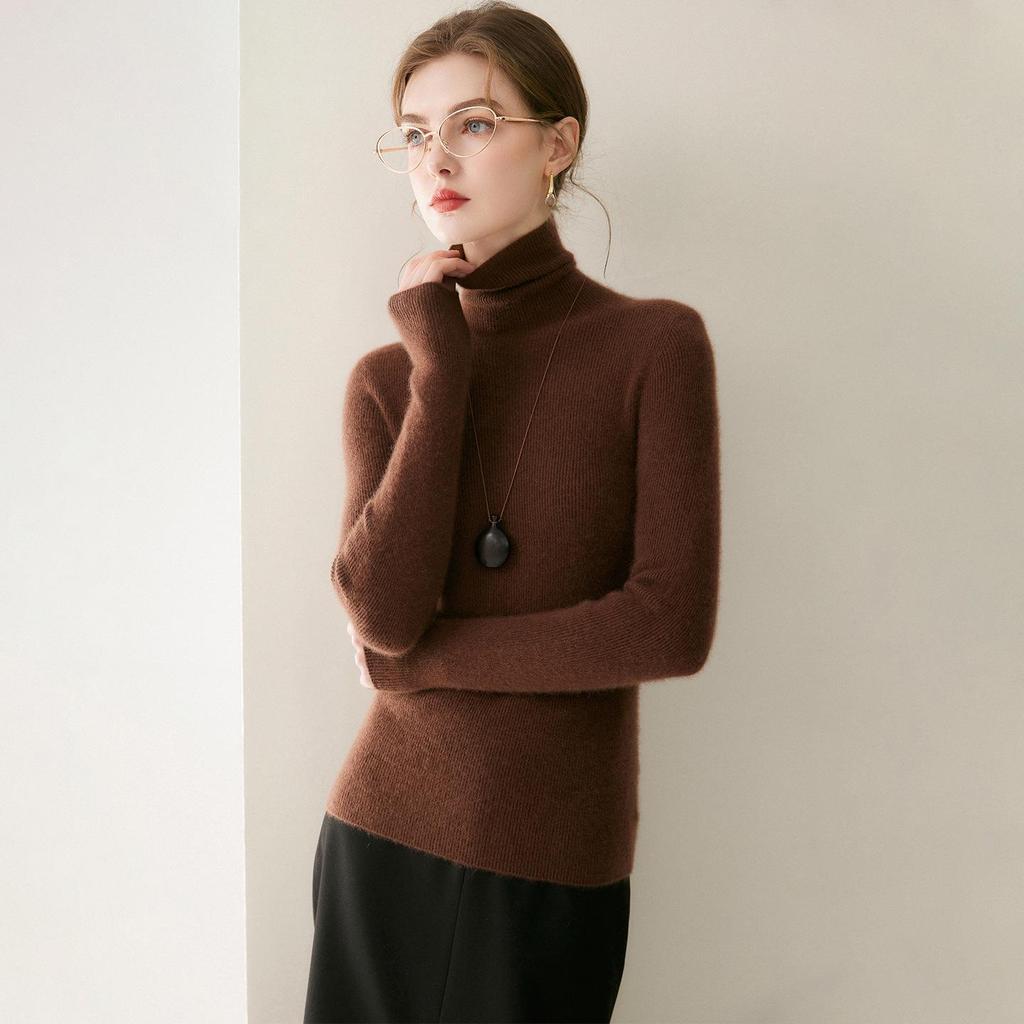 2026 Le Kasha Women's Pure Cashmere Ribbed High Neck Base Layer Top