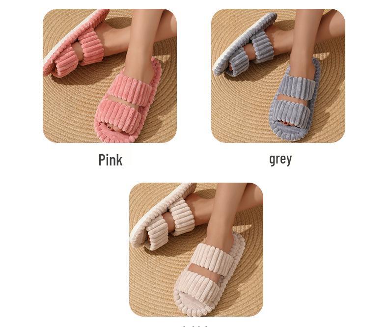 Double-Bar Curly Cotton Indoor Furry Slippers - Candy Color