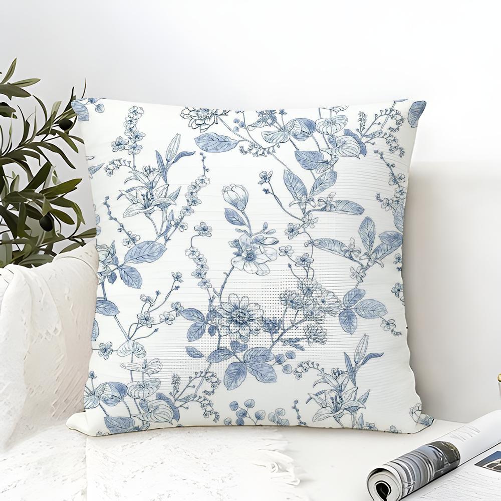 Calm Blue Floral Pattern Pillow Case Linen Pillow Case Sofa Home Decor Cushion Cover Cushion Cove