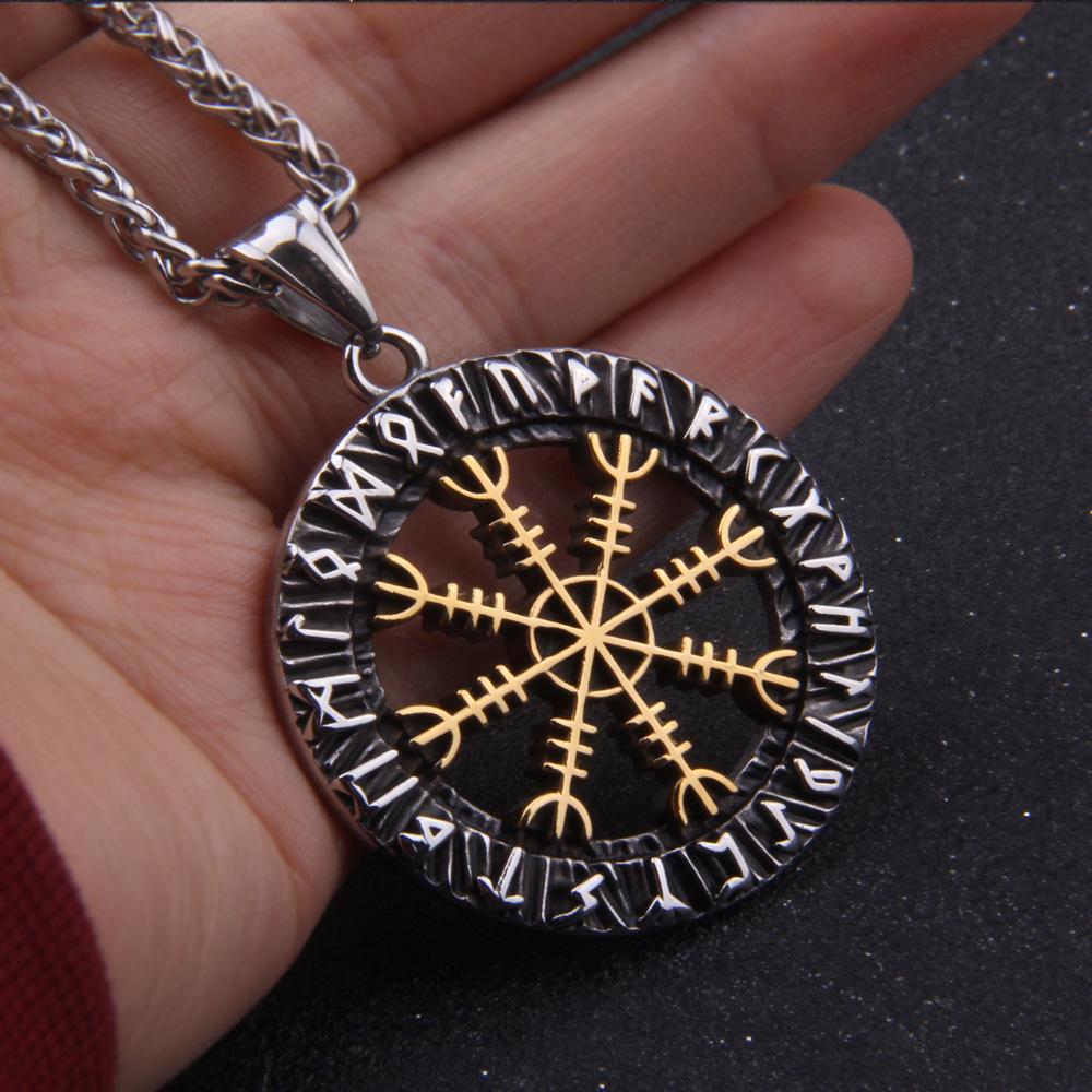 Norská mytologie Viking Řetízkový náhrdelník s přívěskem Pánský Nordic Compass Ochranný přívěsek Gungnir