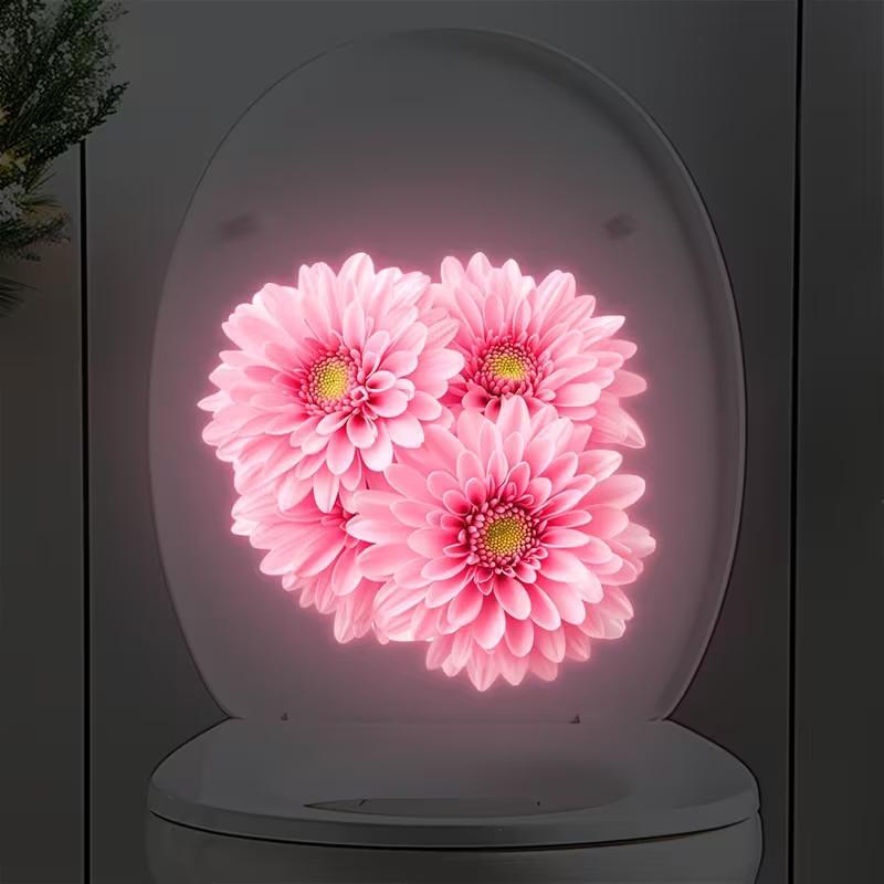 Glow-In-The-Dark Flower Rabbit Toilet Lid Decal Self-Adhesive Removable Toilet Sticker Wall Sticker Home Bathroom Decor
