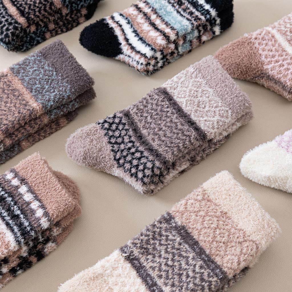 Autumn and Winter Coral Fleece Socks for Women Warm Floor Socks Home Tube Socks Sleep Socks Half Fleece