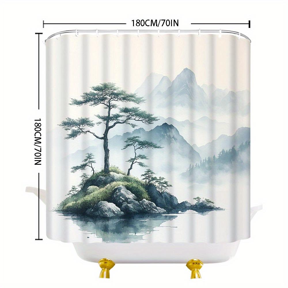 1 pièce Rideau de douche Paysage de montagne serein, Polyester, Peinture numérique, Tissé, Lavable en machine, Thème mode