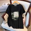 Women's Plus Size Loose Fit Mid-Length Short-Sleeve Round Neck T-Shirt (Sizes 200-350 Jin)