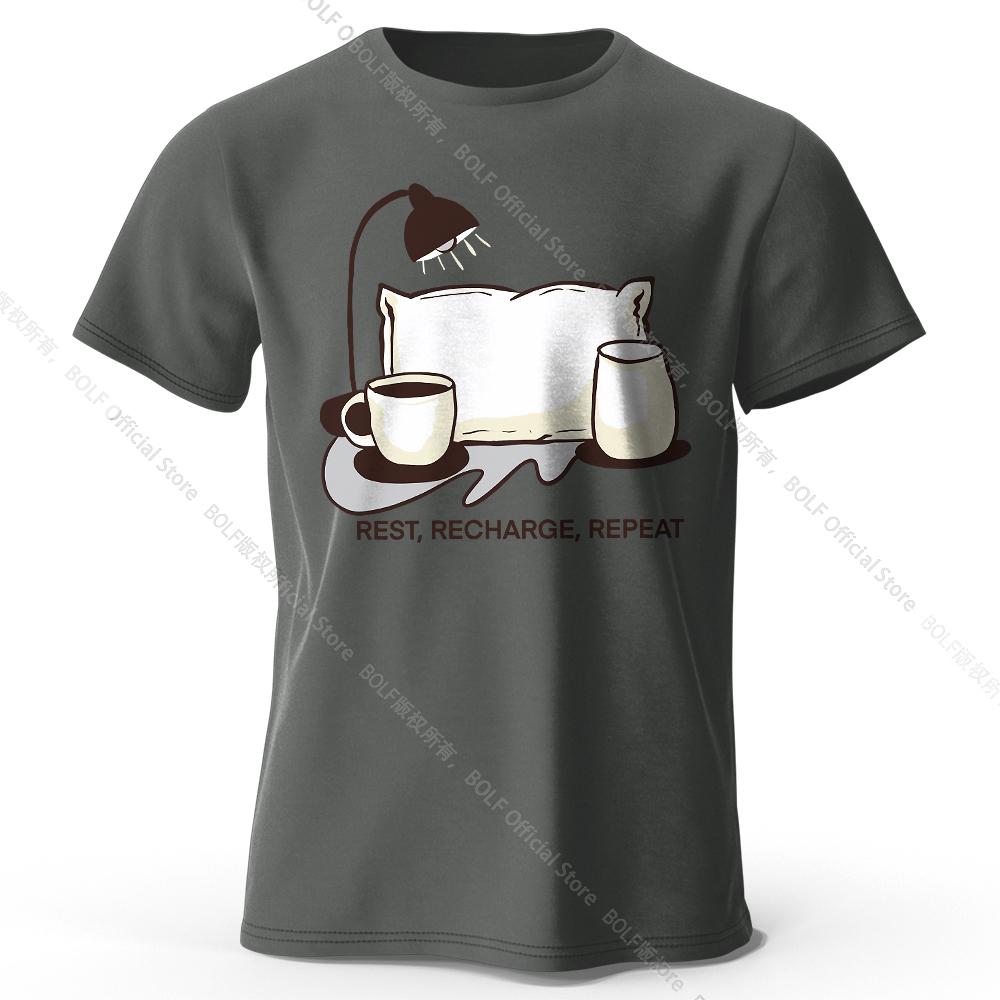 Men's Rest Recharge Repeat Printed T-Shirt 100% Cotton Oversized Motivational Graphic Tees for Women Summer Tops Athleisure