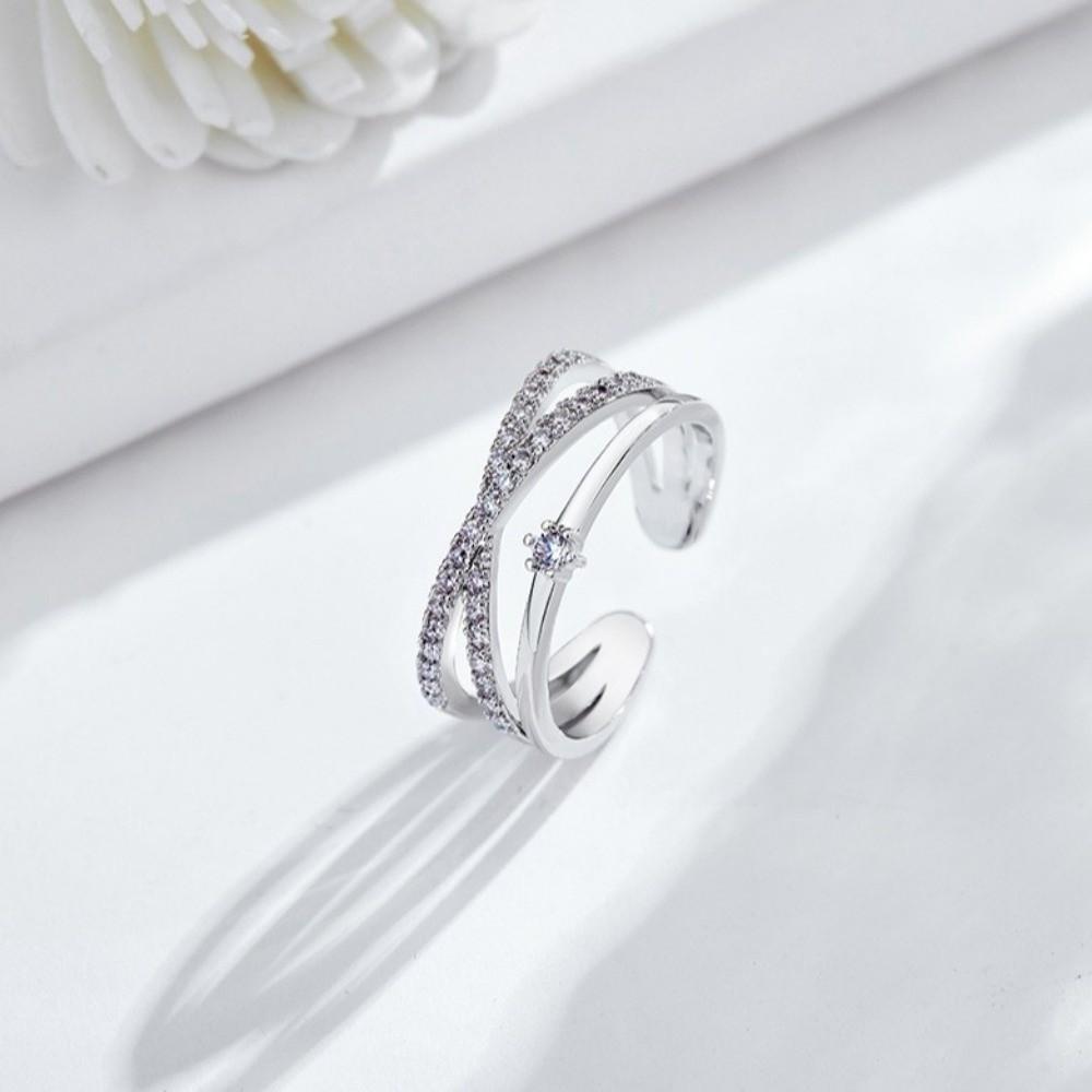 Luxury Zircon Crossed Rings Elegant Plain Ring Exquisite Women's Opening Ring  For Girls