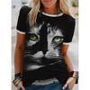 Rabbit and Cat 3D Digital Printed Women's Fashion Casual Round Neck Short Sleeved T-shirt