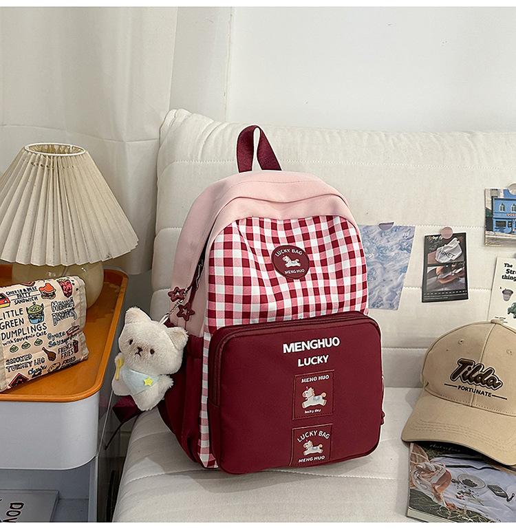 Schoolbag Japanese 1011 new high-value ins sweet plaid backpack middle school student schoolbag lightweight large-capacity backpack