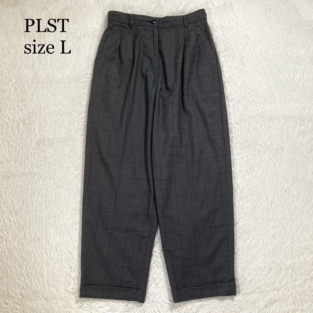 Almost unused PLST tuck wide pants wool blend glen check