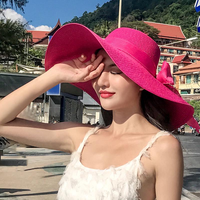 Women's Large Brim Straw Sun Hat for Summer Beach and Seaside Vacation, Anti-UV Protection
