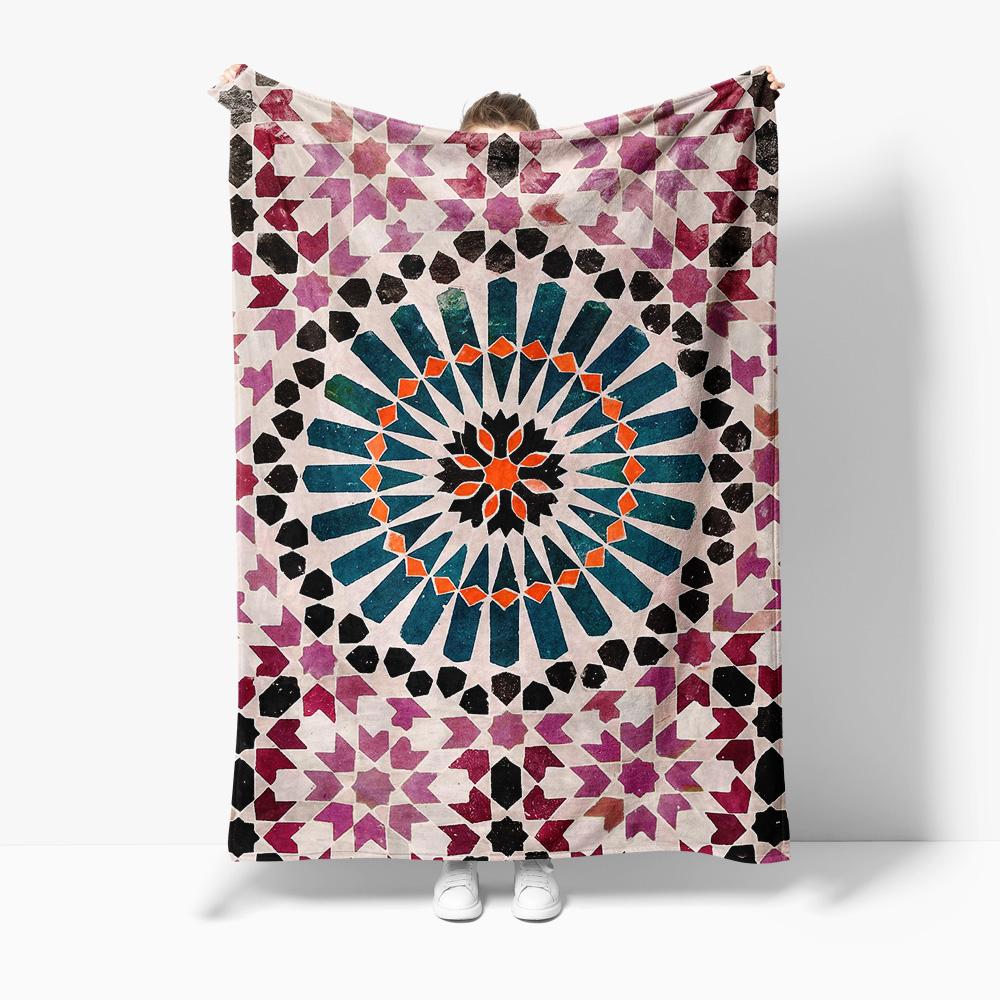 

Geometric Mosaic Pattern Flannel printed blanket suitable for all seasons suitable for living room office sofa and travel 75x100cm (30x40inch)
