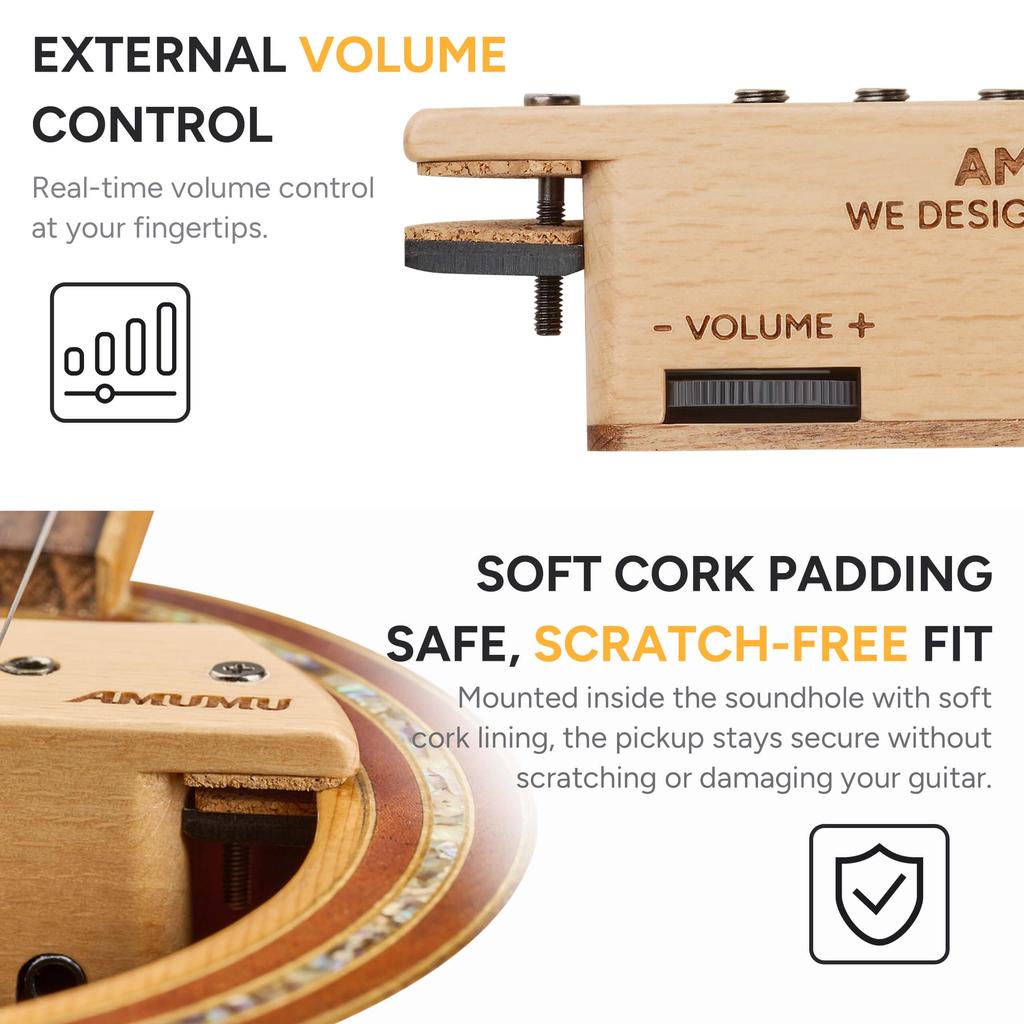 AMUMU SP60BCF Magnetic Passive Soundhole Humbucker Pickup for Acoustic Guitar