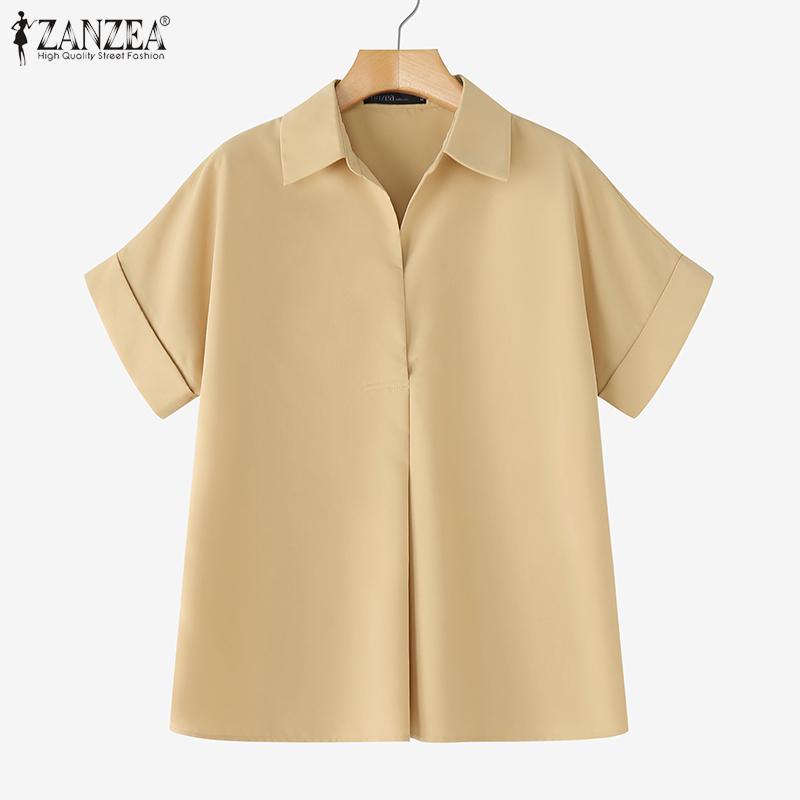 ZANZEA Women Turn Down Collar Loose Casual Short Sleeve Blouse