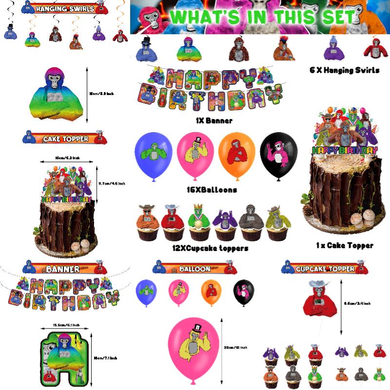 Tag Birthday Gorilla Party Supplies Decoration Set Balloons Banner Toppers Cake